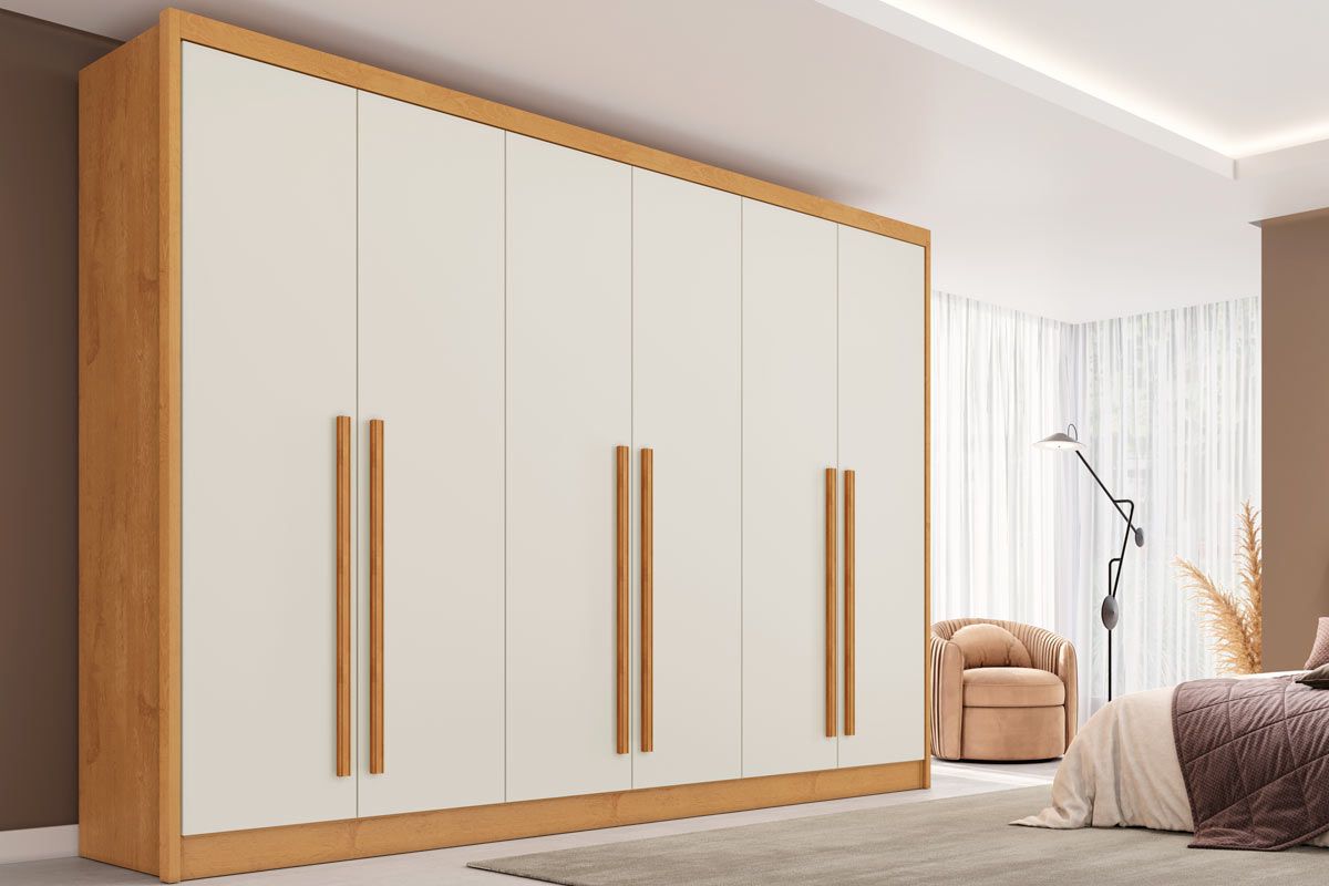 Guarda Roupa Casal 6 Portas e 6 Gavetas Valencia Off White/Peroba Europa