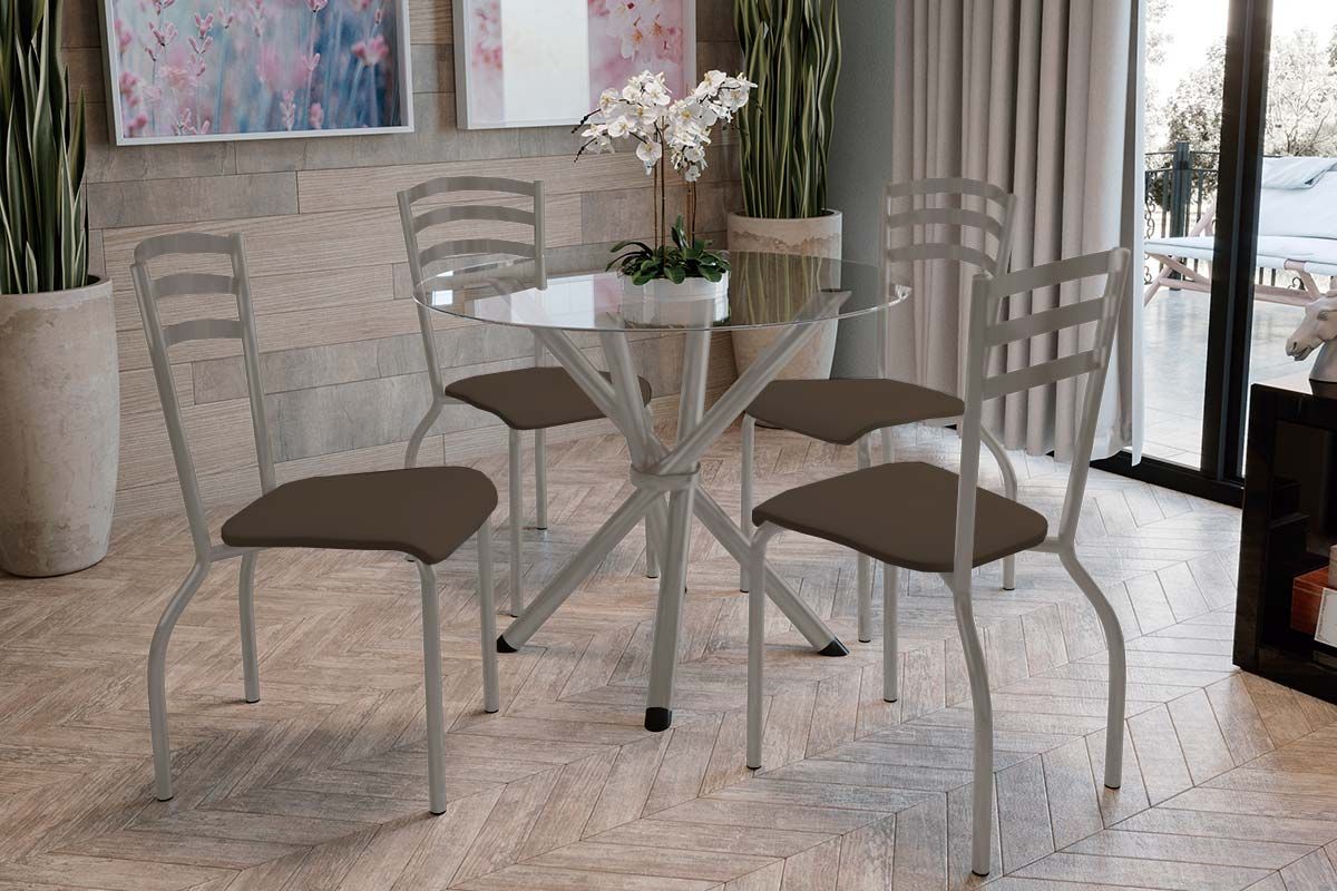 Sala Jantar Mesa Volga c/ Tampo de Vidro 95cm e 4 Cadeiras Portugal - Kappesberg