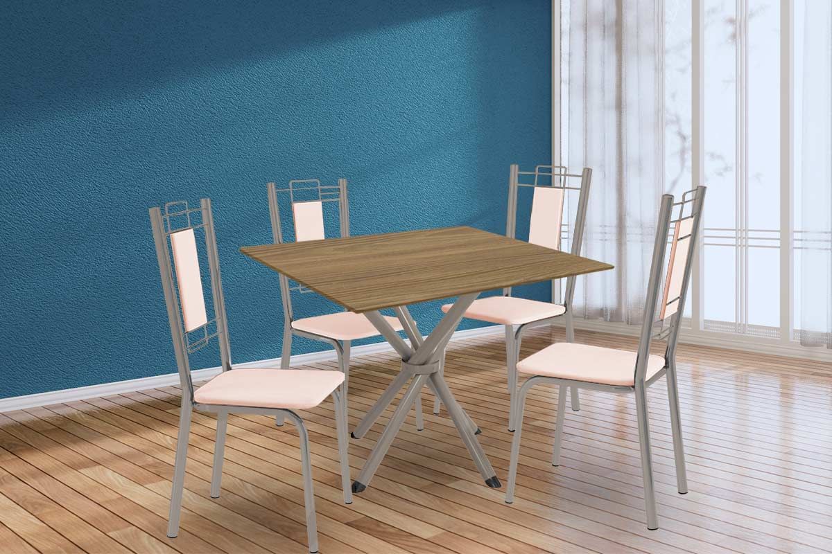 Sala Jantar Mesa Volga c/ Tampo de Madeira 90cm e 4 Cadeiras Florença - Kappesberg