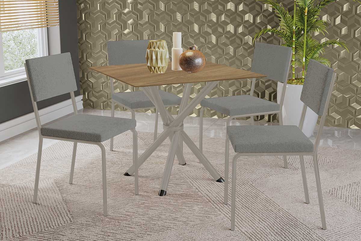 Sala Jantar Mesa Volga c/ Tampo de Madeira 90cm e 4 Cadeiras Zaria - Kappesberg