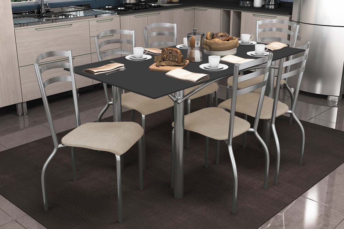 Sala Jantar Mesa Elba Tampo Madeirado c/ Vidro 160cm e 6 Cadeiras Portugal - Kappesberg