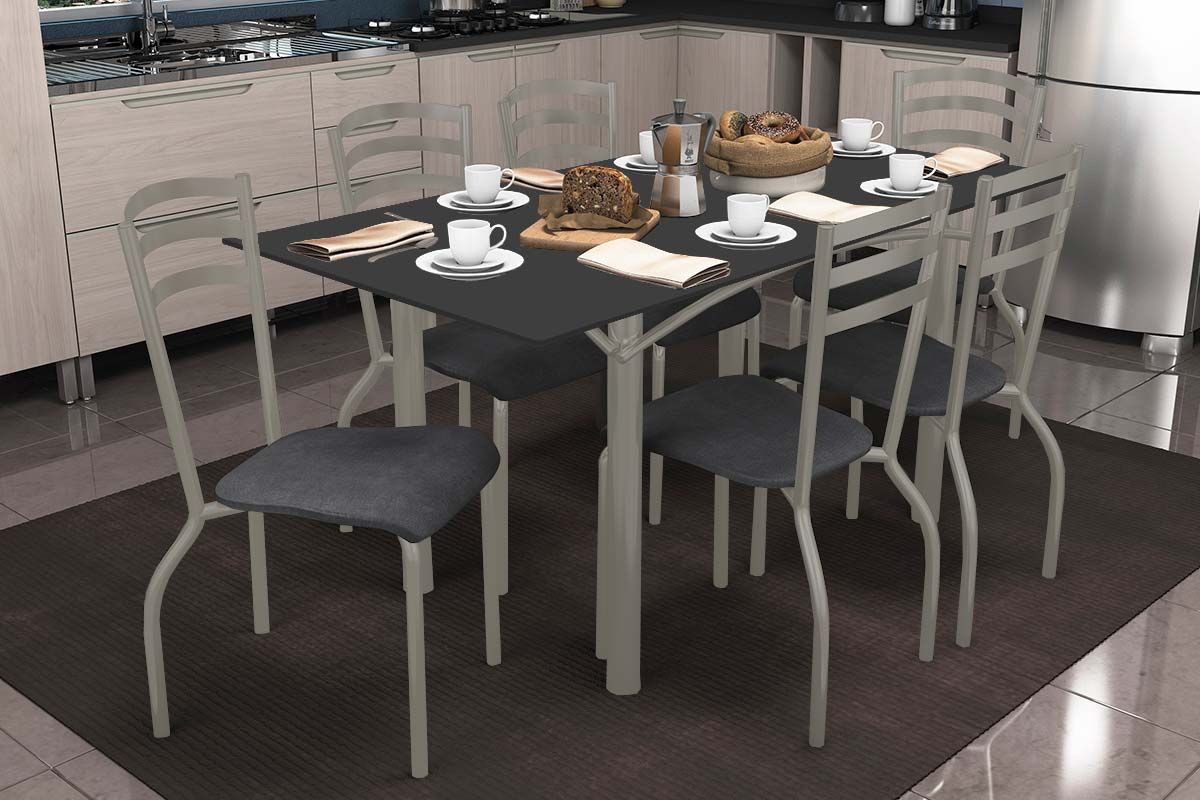 Sala Jantar Mesa Elba Tampo Madeirado c/ Vidro 160cm e 6 Cadeiras Portugal - Kappesberg