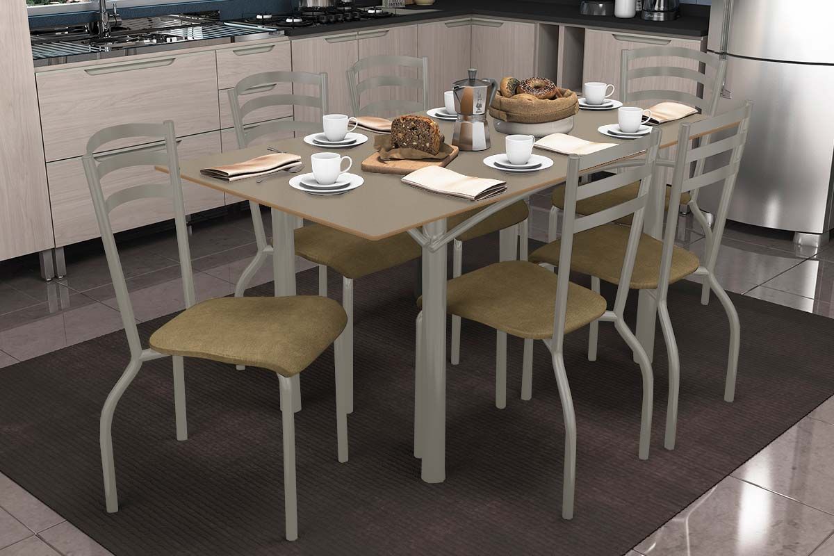 Sala Jantar Mesa Elba Tampo Madeirado c/ Vidro 160cm e 6 Cadeiras Portugal - Kappesberg