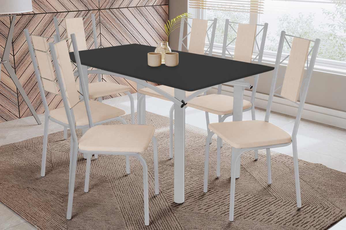 Sala Jantar Mesa Elba Tampo Madeirado c/ Vidro 160cm e 6 Cadeiras Lisboa - Kappesberg