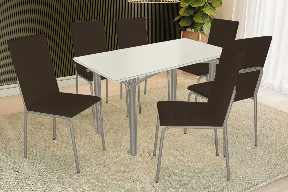 Sala Jantar Mesa Elba Tampo Madeirado c/ Vidro 160cm e 6 Cadeiras Amsterdã - Kappesberg