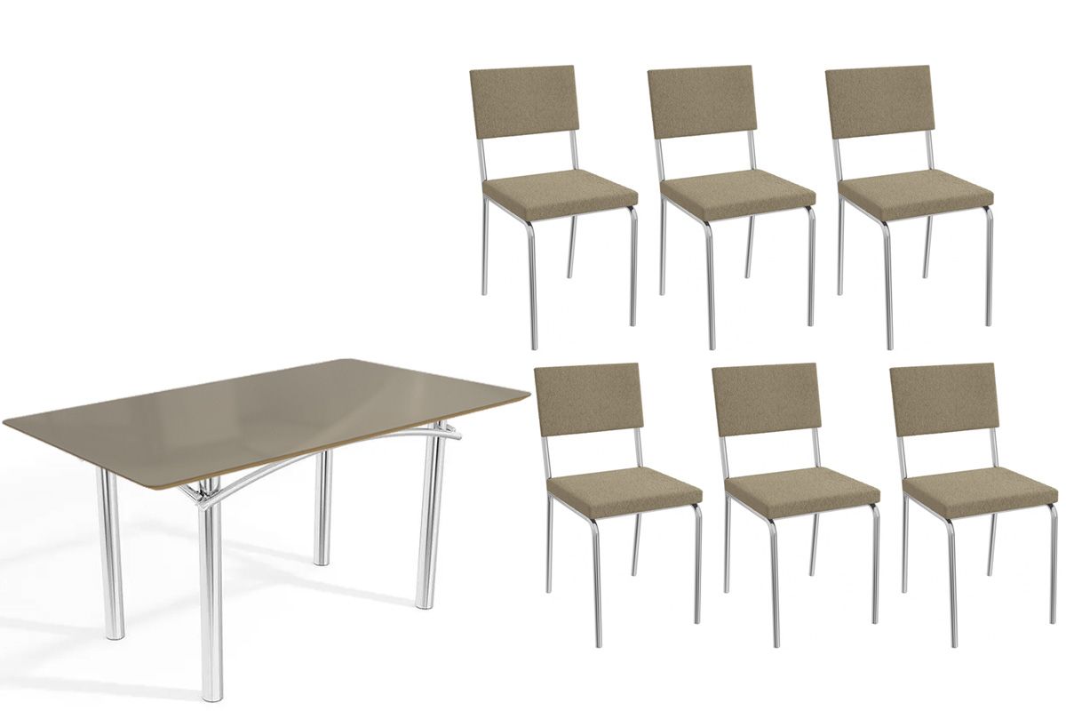 Sala Jantar Mesa Elba Tampo Madeirado c/ Vidro 160cm e 6 Cadeiras Zaria - Kappesberg
