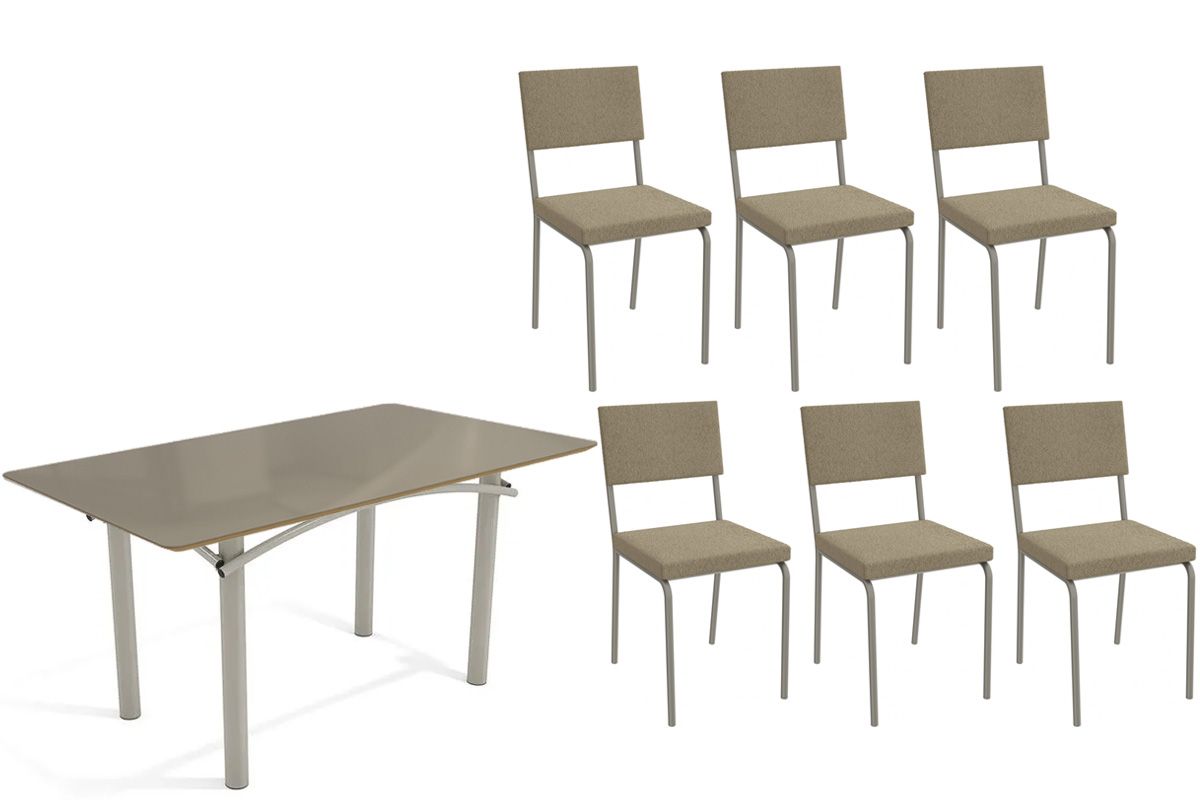 Sala Jantar Mesa Elba Tampo Madeirado c/ Vidro 160cm e 6 Cadeiras Zaria - Kappesberg