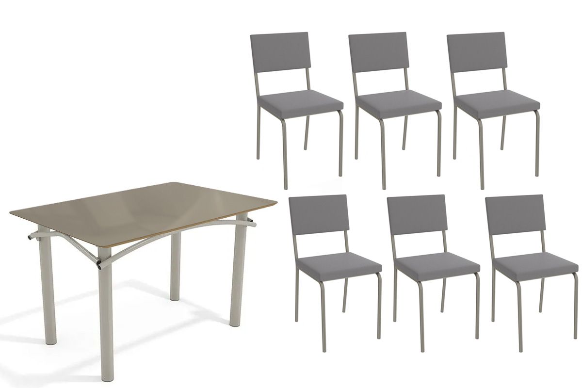 Sala Jantar Mesa Elba Tampo Madeirado c/ Vidro 120cm e 6 Cadeiras Zaria - Kappesberg