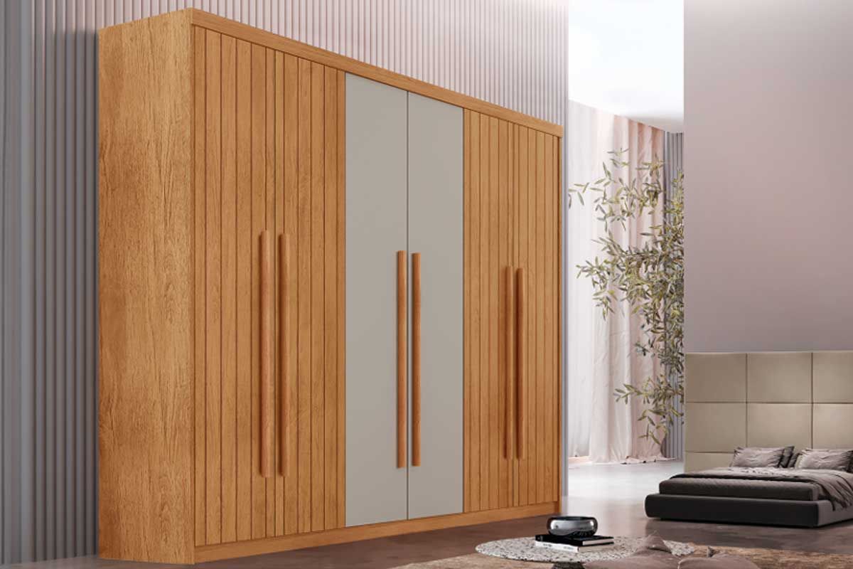 Guarda Roupa Casal 6 Portas (4 Frisadas) e 2 Gavetas Hawaii Naturale Rufato