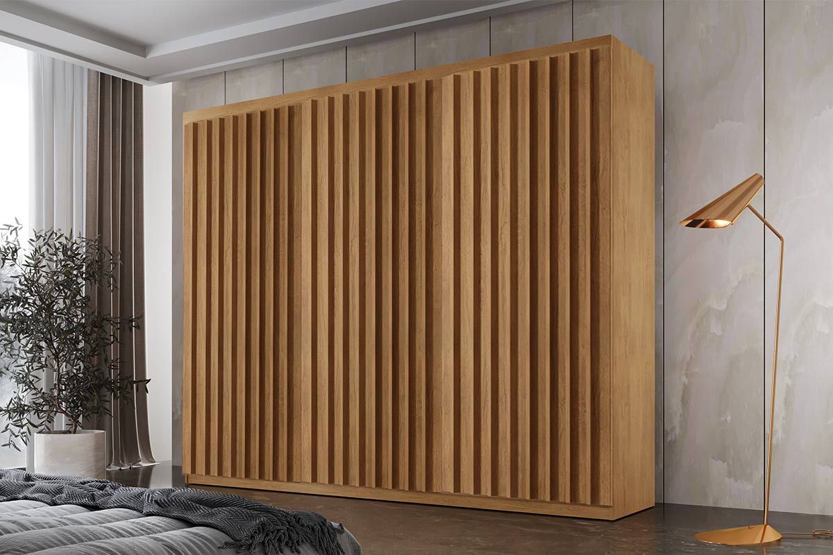 Guarda Roupa Casal 6 Portas Ripadas e 2 Gavetas Cairo Premium Naturale Rufato