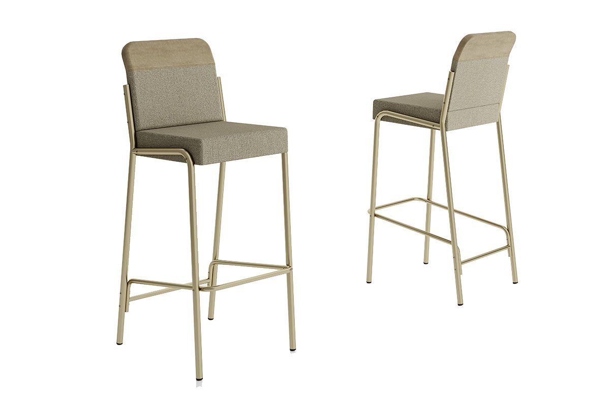 Banqueta Sala de Jantar Duo 1753 Kit 2 Un Rose/Linho Areia/Corano Caramelo Carraro