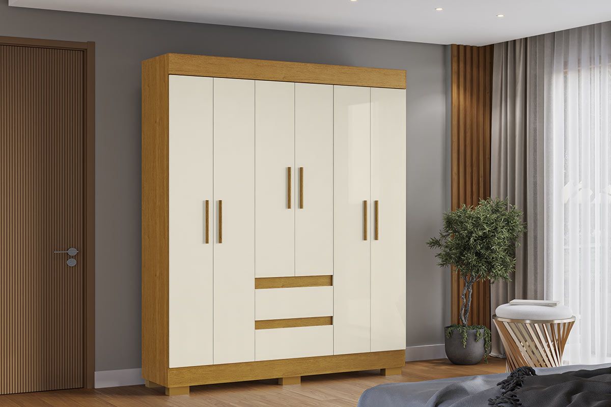 Guarda Roupa Solteiro 6 Portas e 2 Gavs Maya Plus Branco ACP