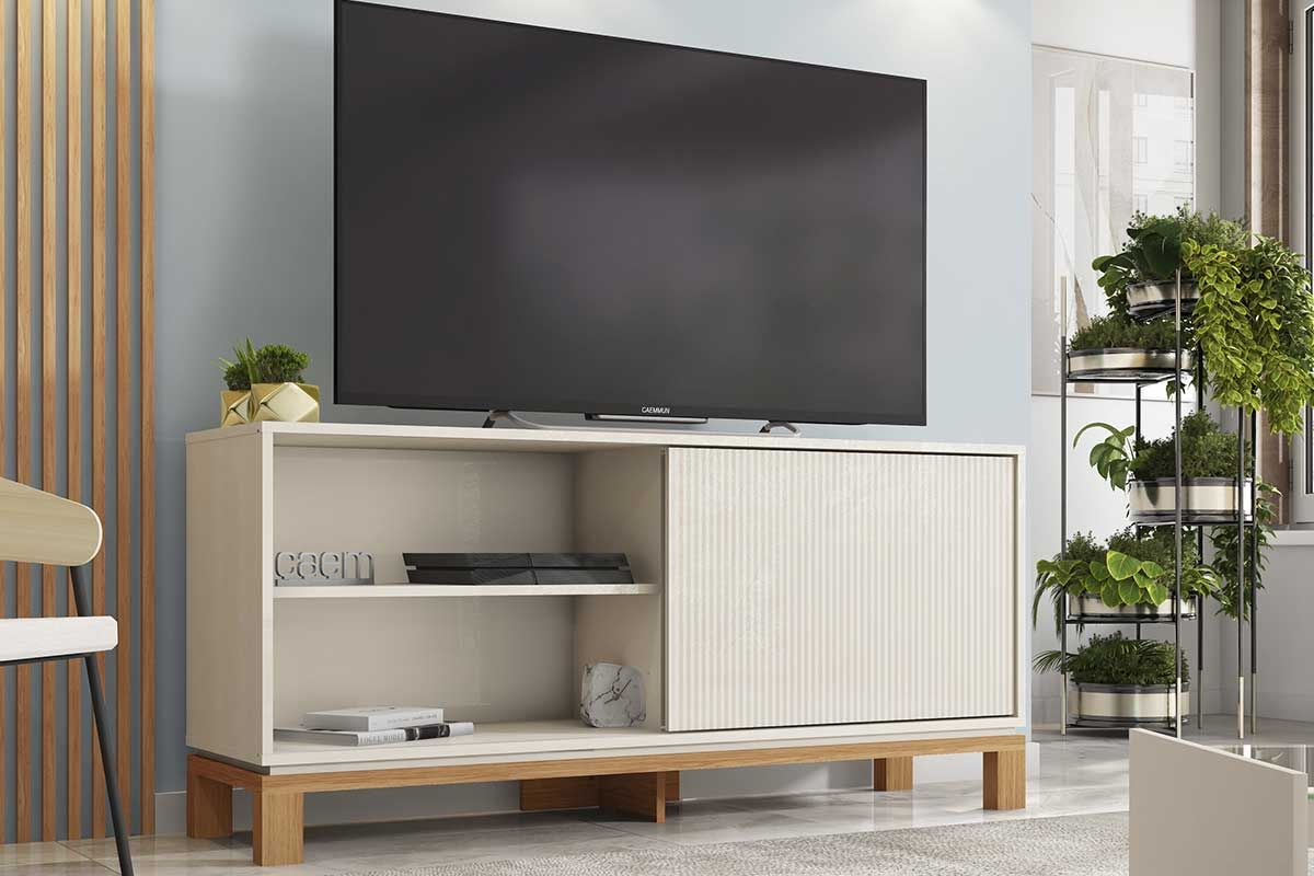 Rack Bancada p/ TV até 45 Pol Mondrian 1.36 c/1 Porta e 2 Nichos 136cm Caemmun