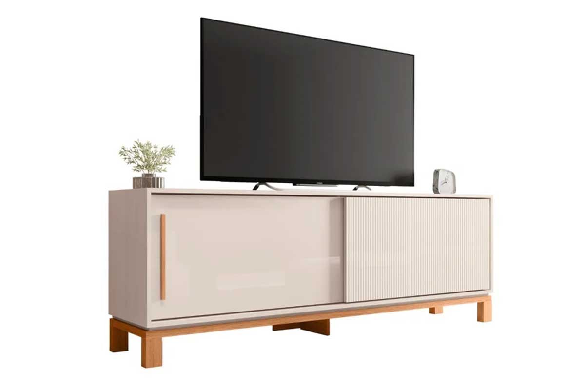 Rack Bancada p/ TV até 65 Pol Mondrian 1.8 c/2 Portas e Pés Cavalete 180cm Sued Mr/Freijo Caemmun