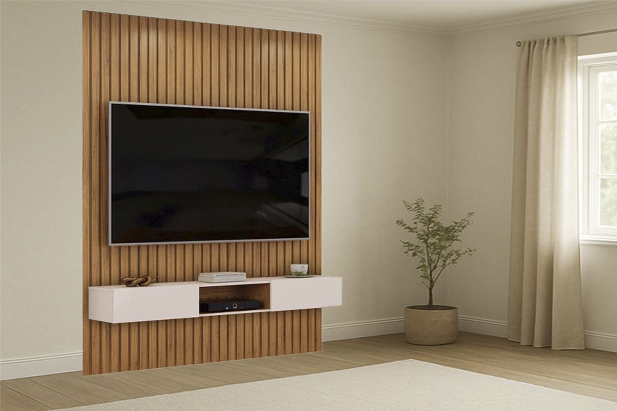 Rack Bancada c/Painel p/ TV Trento 183x240cm Cedro/Bali - DJ Móveis