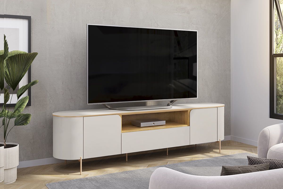 Rack Bancada p/ TV até 75 Pol Areta c/2 Portas 218x57cm DJ Móveis