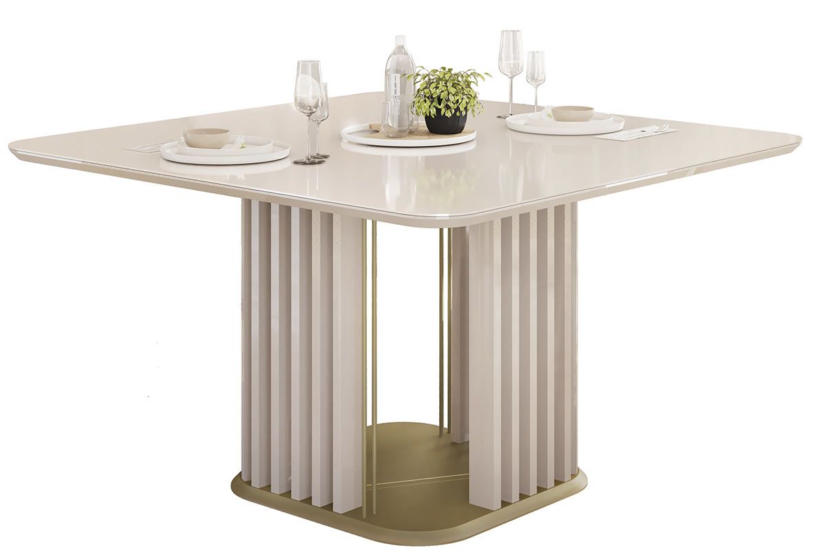 Mesa Jantar Melissa c/Tampo Madeirado c/Vidro Curvo 136x136cm Off White/Off White DJ Móveis