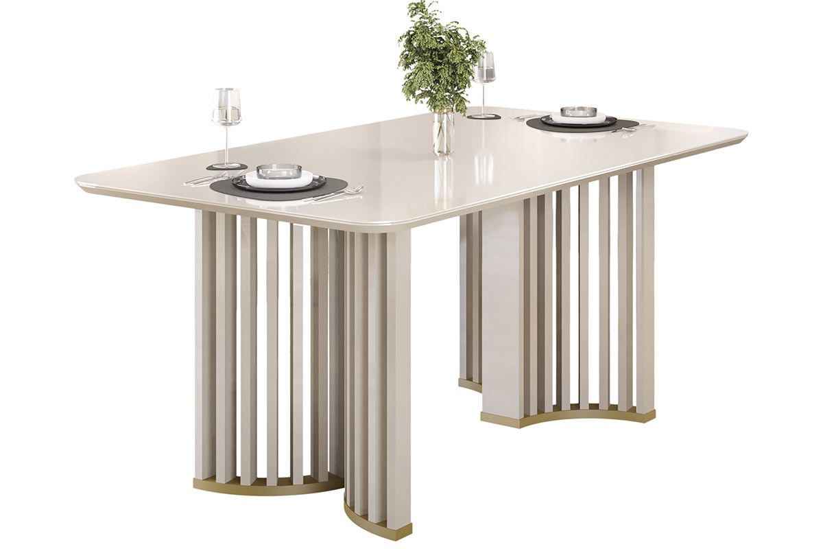 Mesa Jantar Luma c/Tampo Madeirado c/Vidro Curvo 180x100cm DJ Móveis