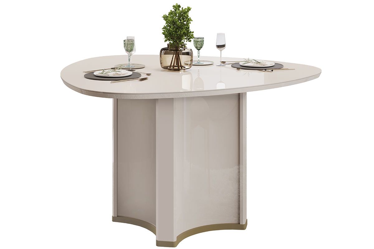 Mesa Jantar Chanel c/Tampo MDF/Vidro Orgânico 136cm Off White/Off White DJ Móveis