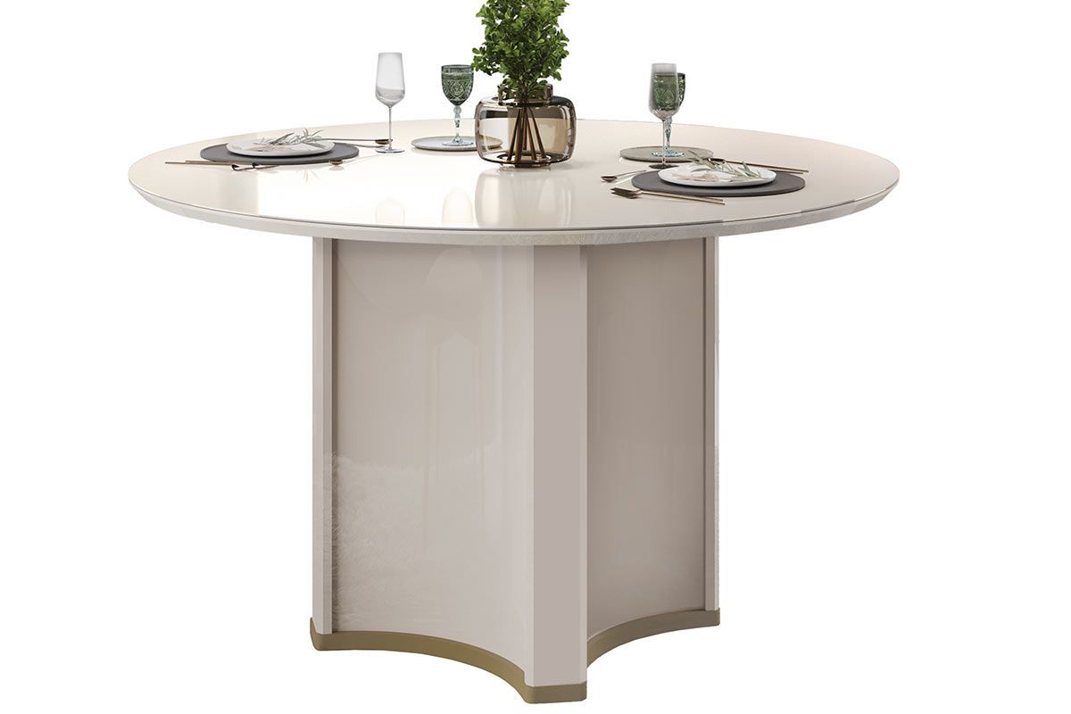 Mesa Jantar Chanel c/Tampo Madeirado c/Vidro Redondo 136x136cm DJ Móveis
