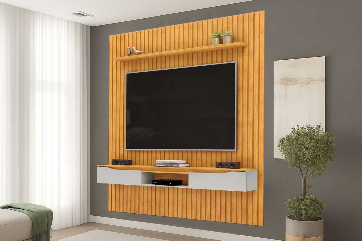 Rack Bancada c/Painel p/ TV Isac 223x240cm - DJ Móveis