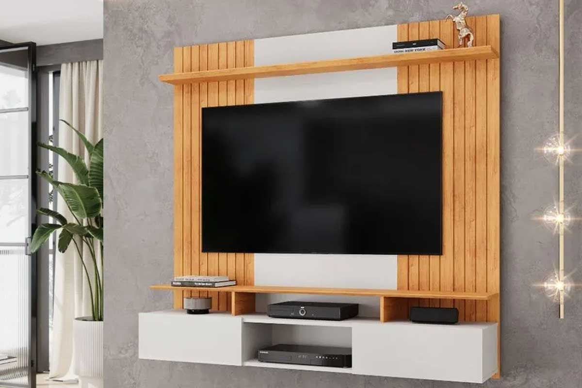 Painel Home p/ TV até 65 Pol Ben c/2 Portas 160x153cm Off White/Freijó DJ Móveis