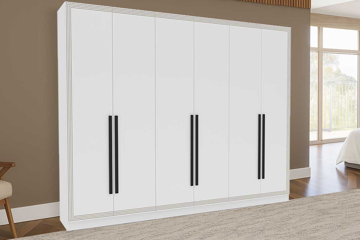Guarda Roupa Casal 6 Portas e 4 Gavetas Valência Freijo/Branco Politorno