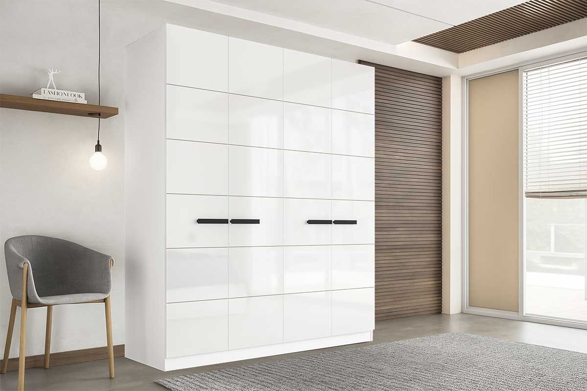 Guarda Roupa Casal 4 Portas e 4 Gavetas Lisboa Branco/Azul Politorno