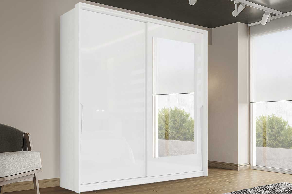 Guarda Roupa Casal 2 Portas de Correr (1 c/espelho) e 2 Gavetas Porto Politorno