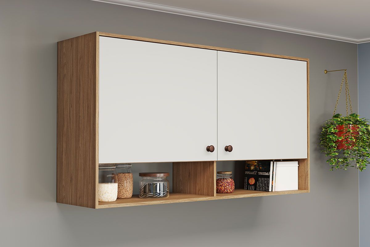 Armário Aéreo Cozinha Movelbento Torino c/2 Portas 120cm Mel/Petroleo