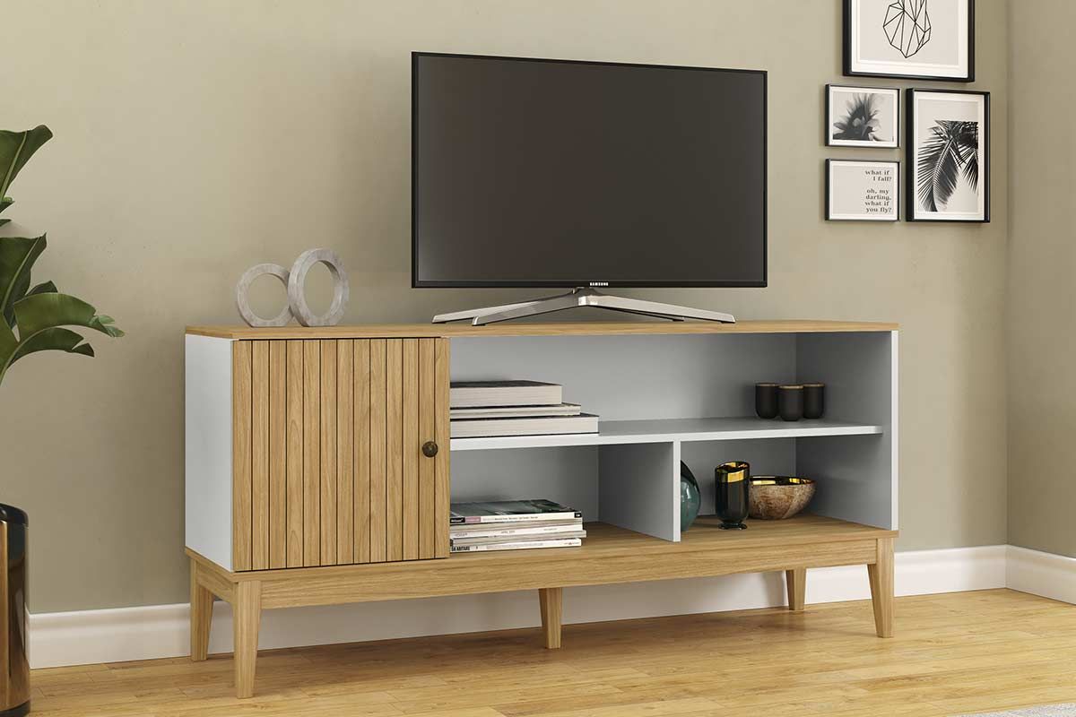 Rack Bancada p/ TV até 55 Pol MB 1056 c/1 Porta 136cm Mel Movelbento