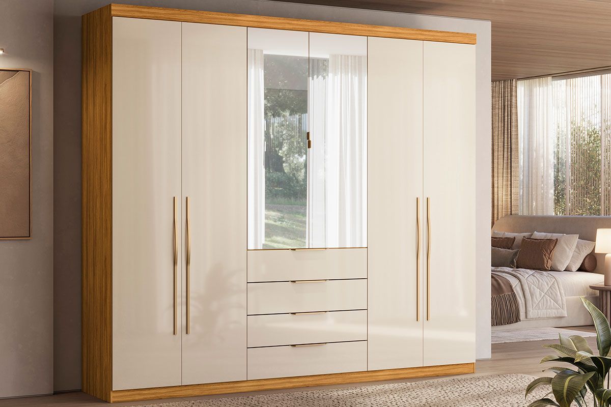 Guarda Roupa Casal 6 Portas (2 c/Espelho) e 4 Gavetas Giardino Demóbile