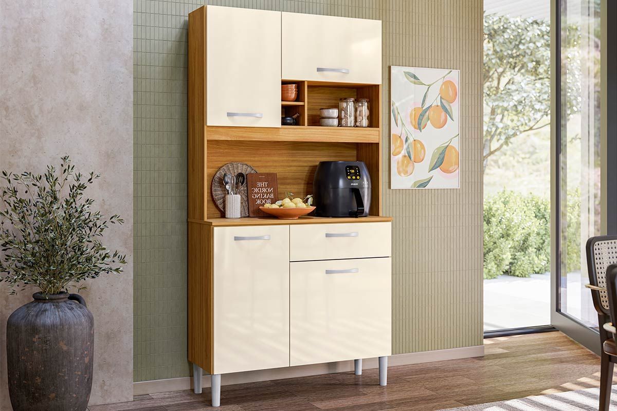 Cozinha Compacta Demóbile Malta 4 Portas e 1 Gaveta 91cm Amendola/Branco