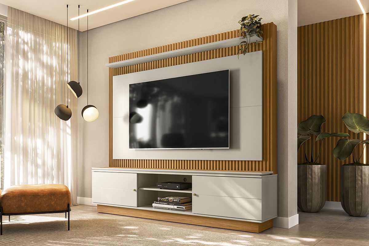 Home p/ TV até 75 Pol Guararapes Ripado c/2 Portas 2 Prateleiras 215x191cm Linea Brasil