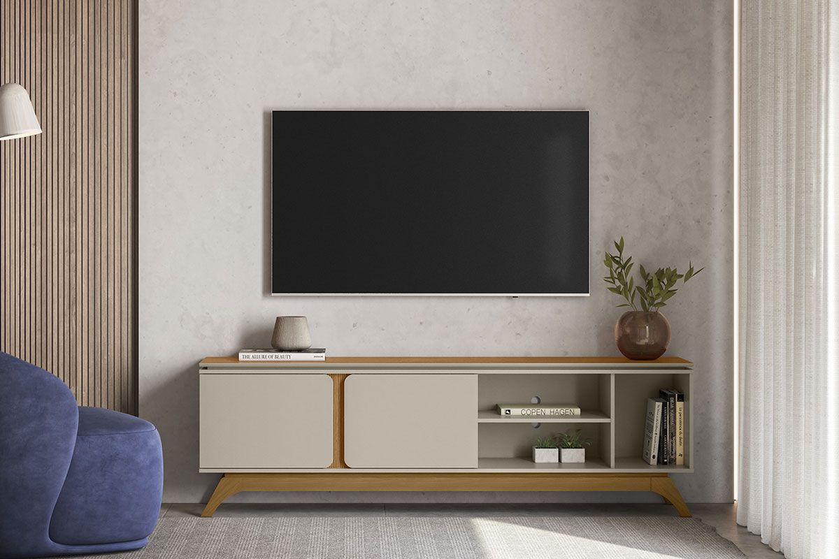 Rack Bancada p/ TV até 70 Pol Istambul 2 Ptas 1 Prat 200x62cm Nature/Off White Linea Brasil