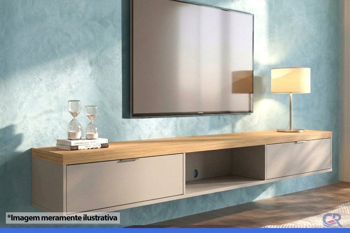 Rack Bancada p/ TV Modular 2.2 Curvo c/2 Gavetas Painel / Parede 218x033 Linea Brasil