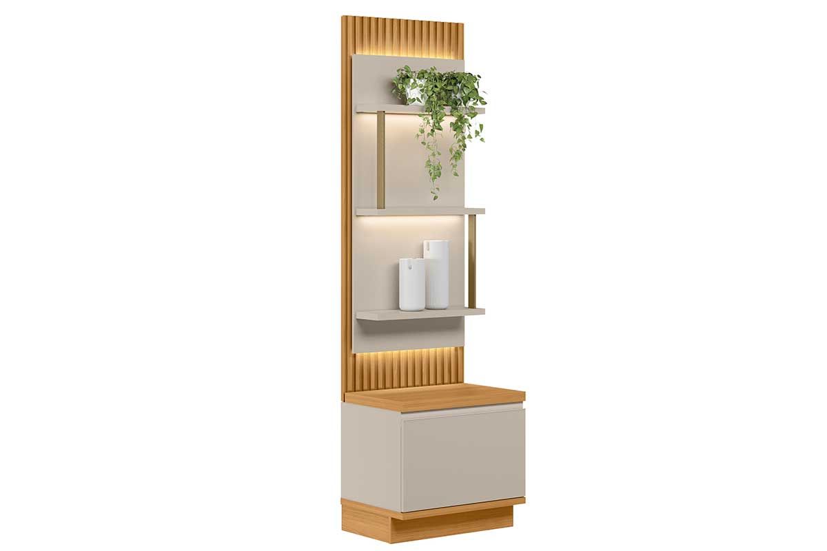 Rack Bancada p/ TV São Paulo Ripado Modular c/1 Gav. 3 Prateleiras e Leds 058x198cm Linea Brasil