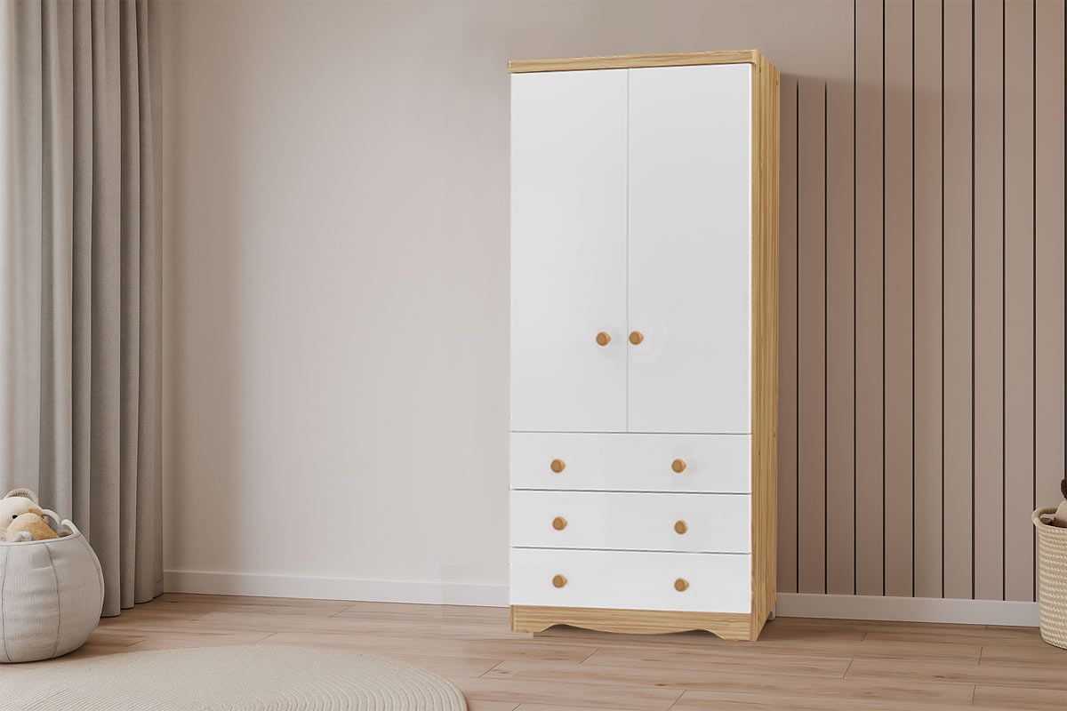 Guarda Roupa Infantil c/2 Portas e 3 Gavetas Júnior Branco/Amêndoa Peroba