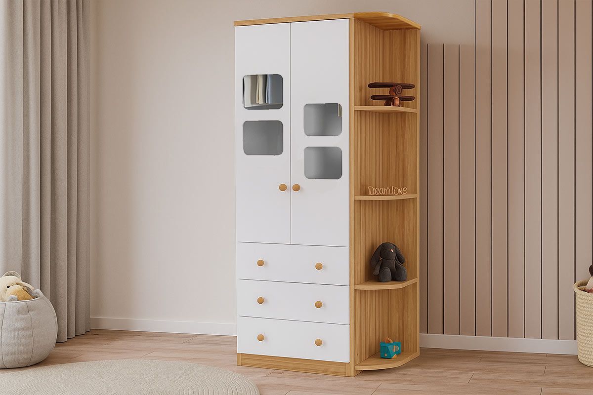 Guarda Roupa Infantil c/2 Portas Cristal 3 Prateleiras e 3 Gavetas Uli Peroba