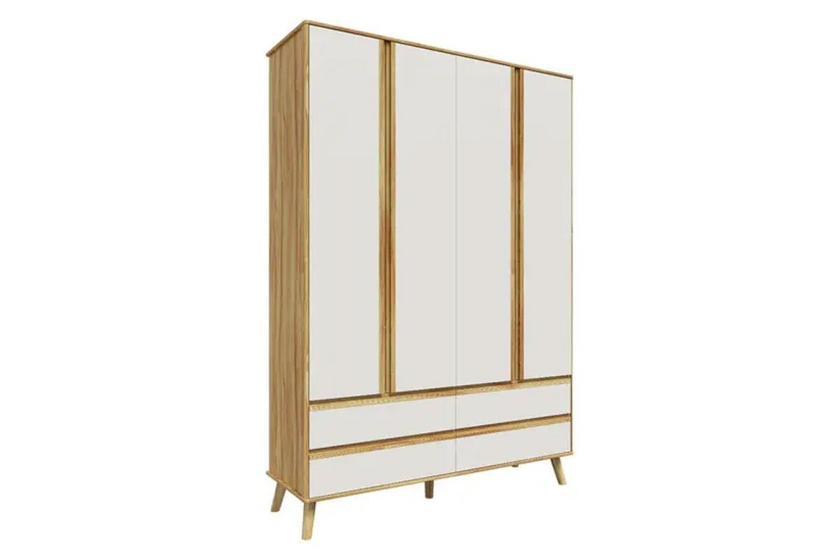 Guarda Roupa Infantil c/4 Portas e 4 Gavetas Théo Off White/Amendoa Peroba