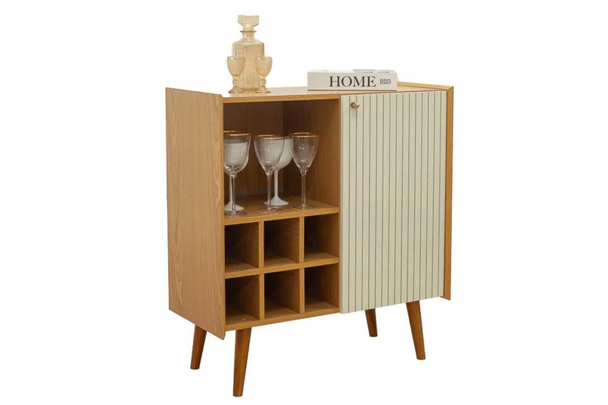 Bar de Sala Jantar Vértice c/1 Porta Frisada 1 Nicho e Adega p/ 6 Garrafas Cinamomo/Off White Genialflex