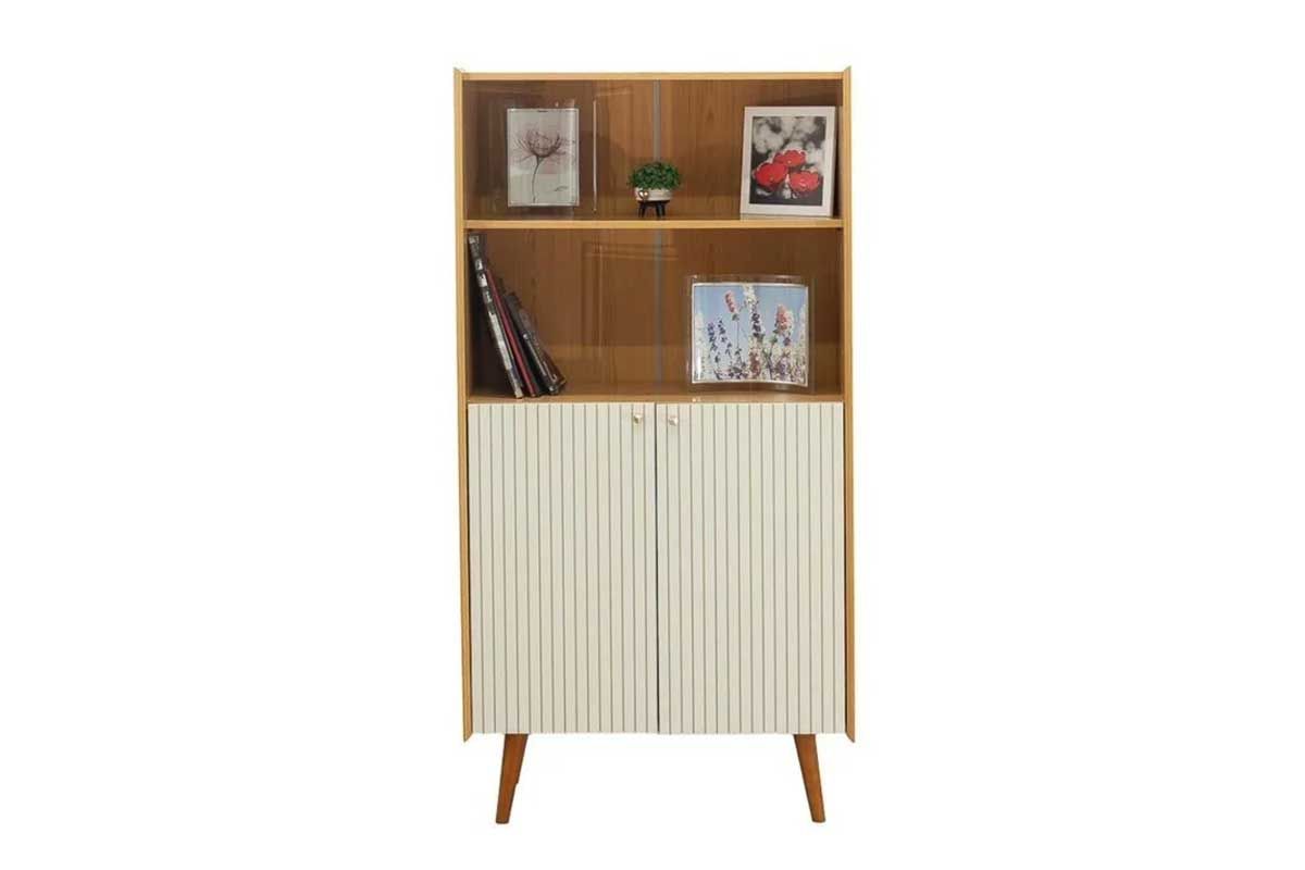 Estante p/ Sala Vértice c/2 Portas Frisadas e 1 Prateleira Cinamomo/Off White Genialflex