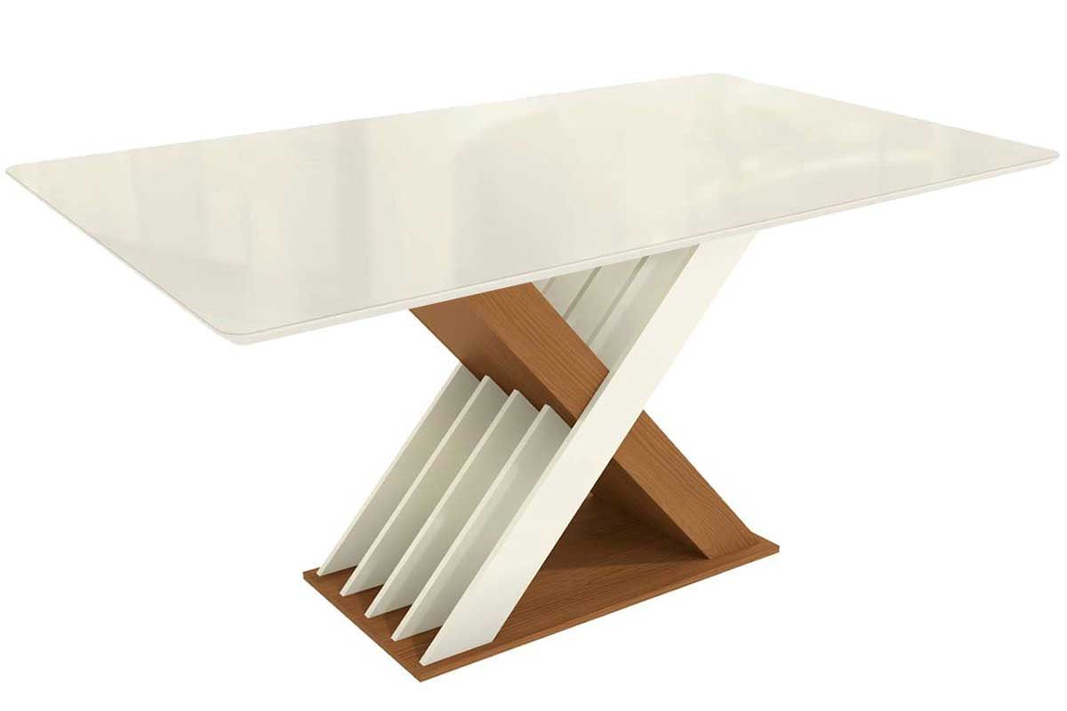 Mesa Jantar Graviola c/ Tampo Madeirado c/ Vidro 160x90cm Kappesberg