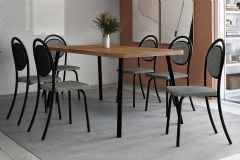 Sala Jantar Mesa Stellar 1597 Aço c/ Tampo Madeirado 160x90cm e 6 Cadeiras 1738 - Carraro