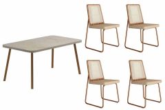 Sala Jantar Mesa Stellar 1598 Aço c/ Tampo Madeirado 120x80cm e 4 Cadeiras Wood - Carraro