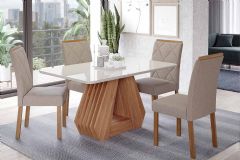 Sala Jantar Mesa Ágata Tampo Madeirado c/ Vidro 130x80cm e 4 Cadeiras Fernanda - Cimol