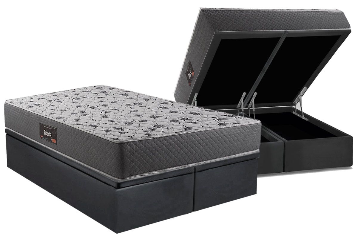 Cama Box Baú CRC +Colchão Ortopédico Black Herval