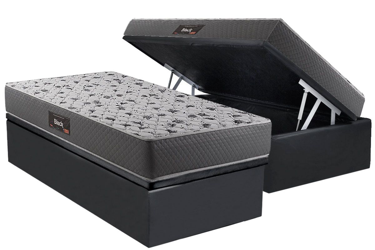 Cama Box Baú CRC +Colchão Ortopédico Black Herval