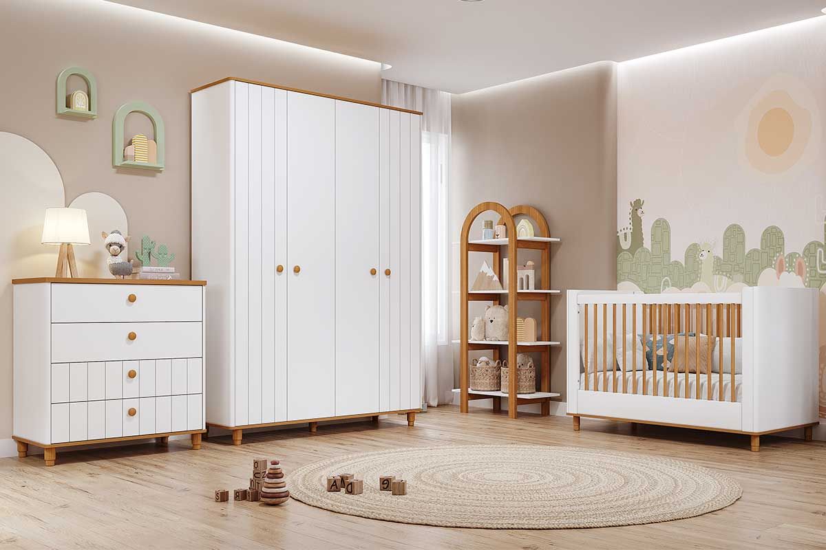 Quarto Infantil Completo Cupcake 4 Peças (Guarda Roupa+Cômoda+Berço+Estante) QI103 Permóbili Baby