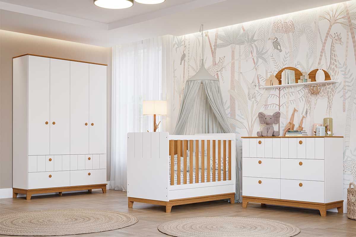 Quarto Infantil Completo Biscoito 3 Peças (Guarda Roupa+Berço+Cômoda) QI106 Permóbili Baby